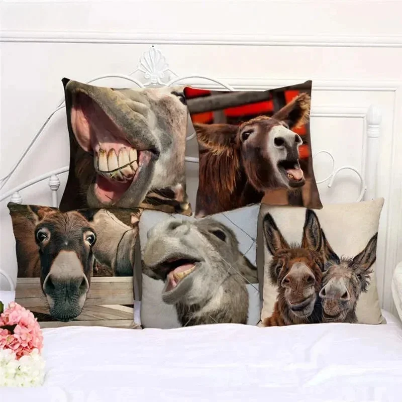 Watercolor donkey cute animal Double-sided Printed pillow cover Short plush Suitable living rooms bedrooms throw cushion cover