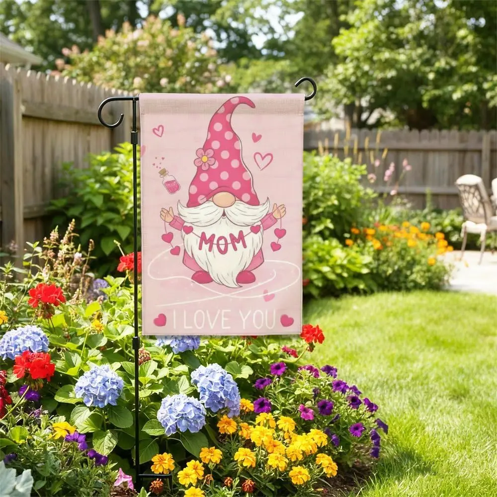 Cute Gnome Mother's Day Garden Flags 12X18 Inch Double-Side Linen Garden Decorative Wooden Flag For Home Outdoor Yard Pa FFL IIC