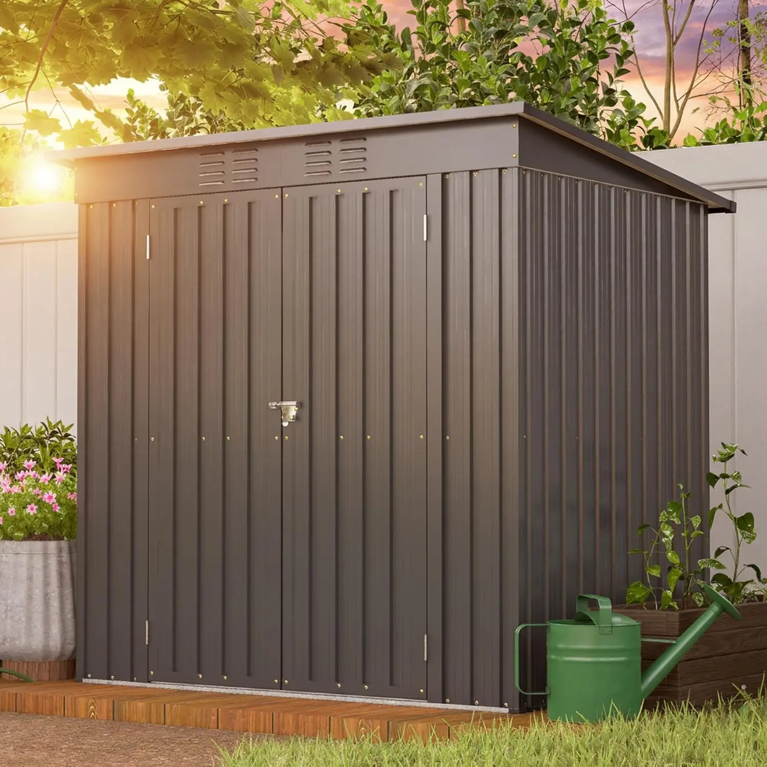 

6x4FT Metal Outdoor Storage Shed Lockable Hinged Doors Waterproof Sloped Roof Backyard Patio Lawn Customized