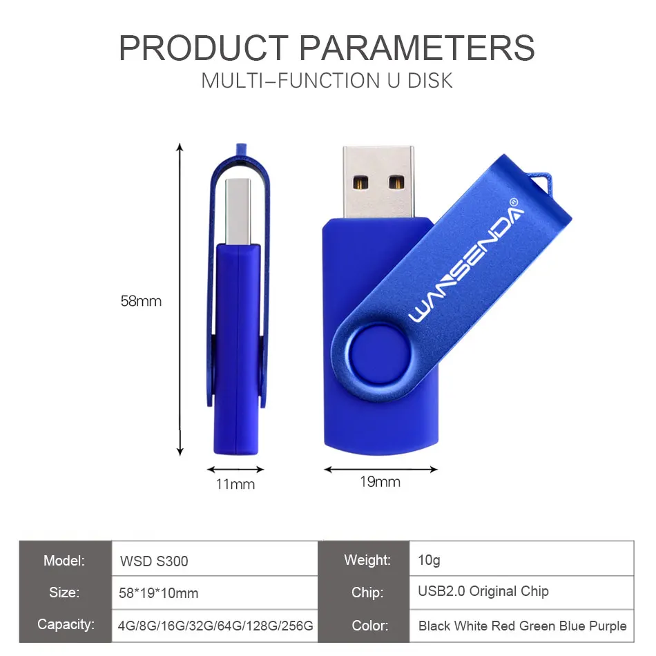 Wansenda USB 2.0แฟลชไดร์ฟ32GB pendrive โลหะ128GB 256GB การออกแบบการหมุน USB2.0ไดรฟ์8GB 16GB 64GB หน่วยความจำ