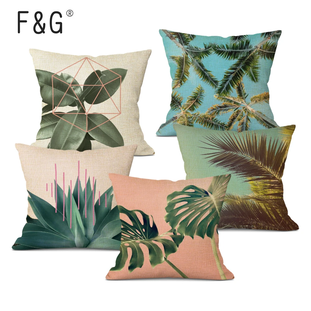 

Nordic Style Decorative Cushions Cover Plant Leaves Throw Pillow Case 45Cmx45Cm Square Linen Pillowcase for Home Decor