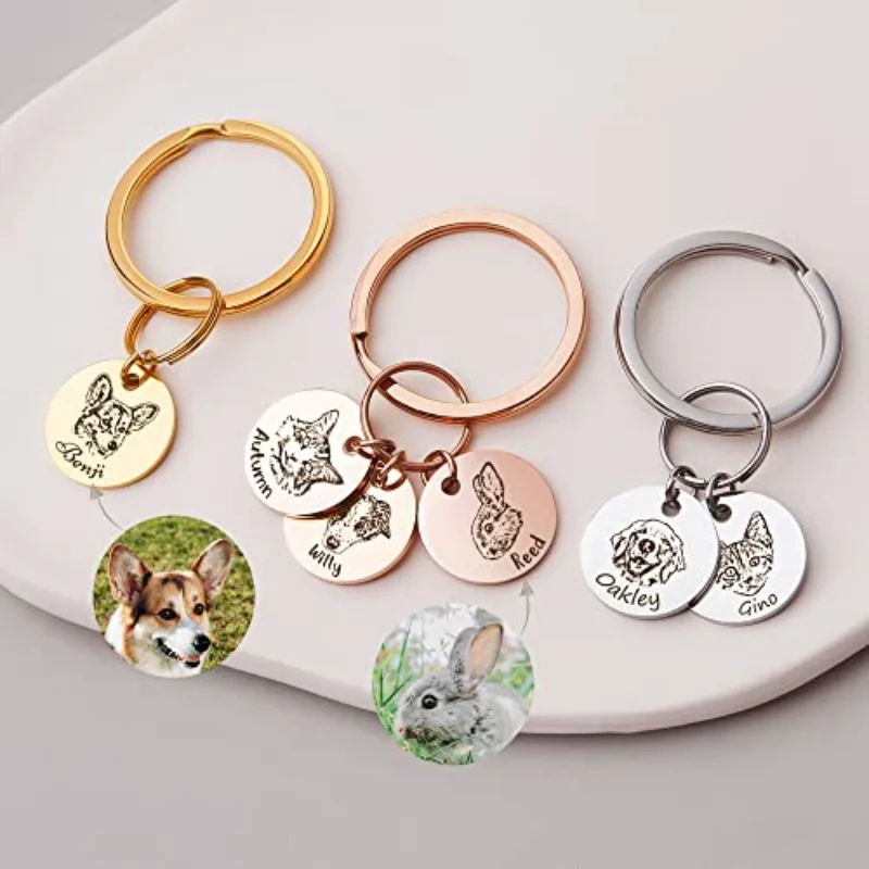 

Amaxer Personalized Pet Photo Engraved Name Keychain Multiple Dog Cat Photo Engraved Memorial Christmas Gifts for Pet Lovers