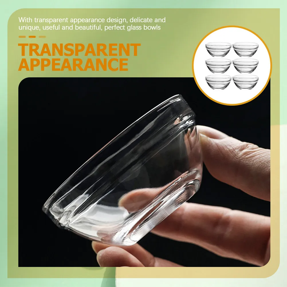 6Pcs Smooth Edge Safe Clear Glass Bowls Round Stackable Transparent Serving Bowls for Salad Dessert Ice Cream Fruit Home Kitchen