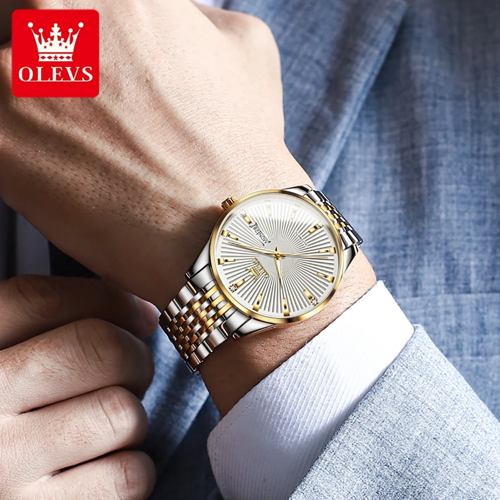 OLEVS 6653 Automatic Mechanical Watch For Men Dual Calendar Waterproof Luminous Stainless Steel Man Wristwatch Business Watches