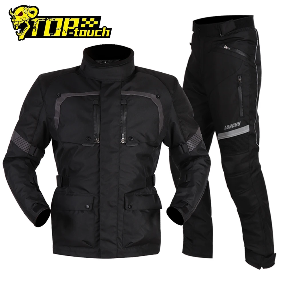 

LYSCHY Winter Motorcycle Jacket Men Waterproof Motorbike Overcoat Pants Reflective Riding Jackets Windproof Suits Size S-5XL