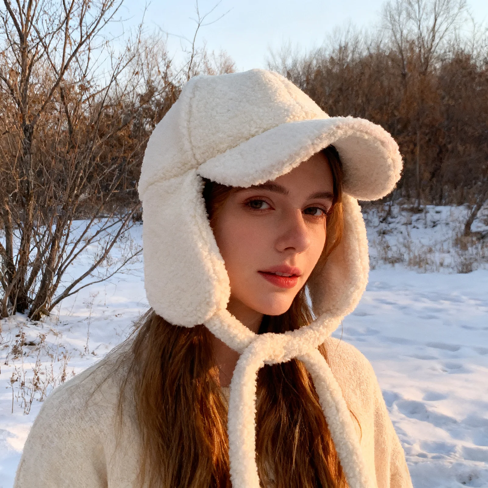Trendy Winter Wool Hat For Women Soft Comfortable Plush Hat With Earmuff Windproof Outdoor Cycling Riding Travel Warm Caps 2025