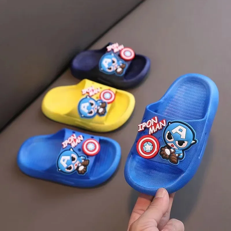 

Disney Summer Children Slippers Baby Boy Cartoon Spierman Iron Man Captain America Kid Girl Anti-slip Beach Flop Flip Soft Shoes