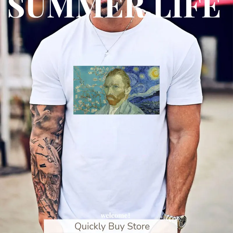 Summer men T-shirt Van Gogh Star Print Tee Ulzzang Short Sleeve Casual Tops Tee Fashion Harajuku Oil Painting women T-shirt