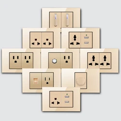 118 Gold Glass Plate Piano Key Reset Switch Thaimei Standard USB Wall Socket Smart Home Appliance Plug Adapter 2.1A Fast Charge