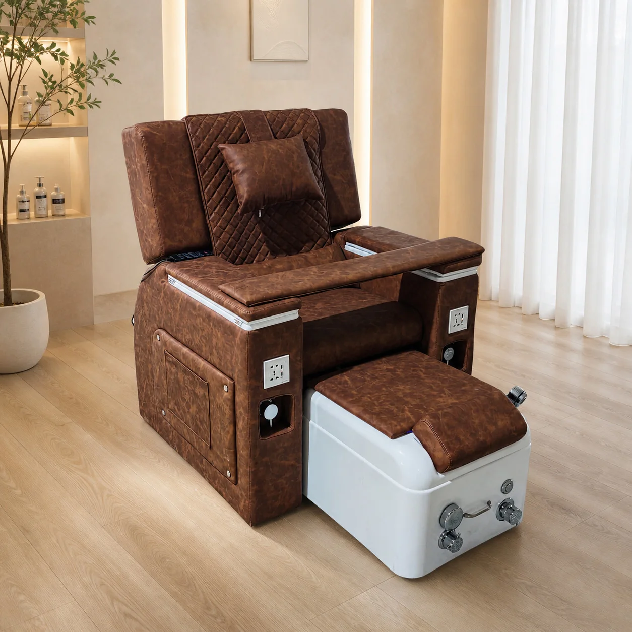2026 Luxury Pedicure Spa Chair with Foot Tub LED Light Reclining Foot Massage Sofa for Nail Salon Spa Furniture Customization