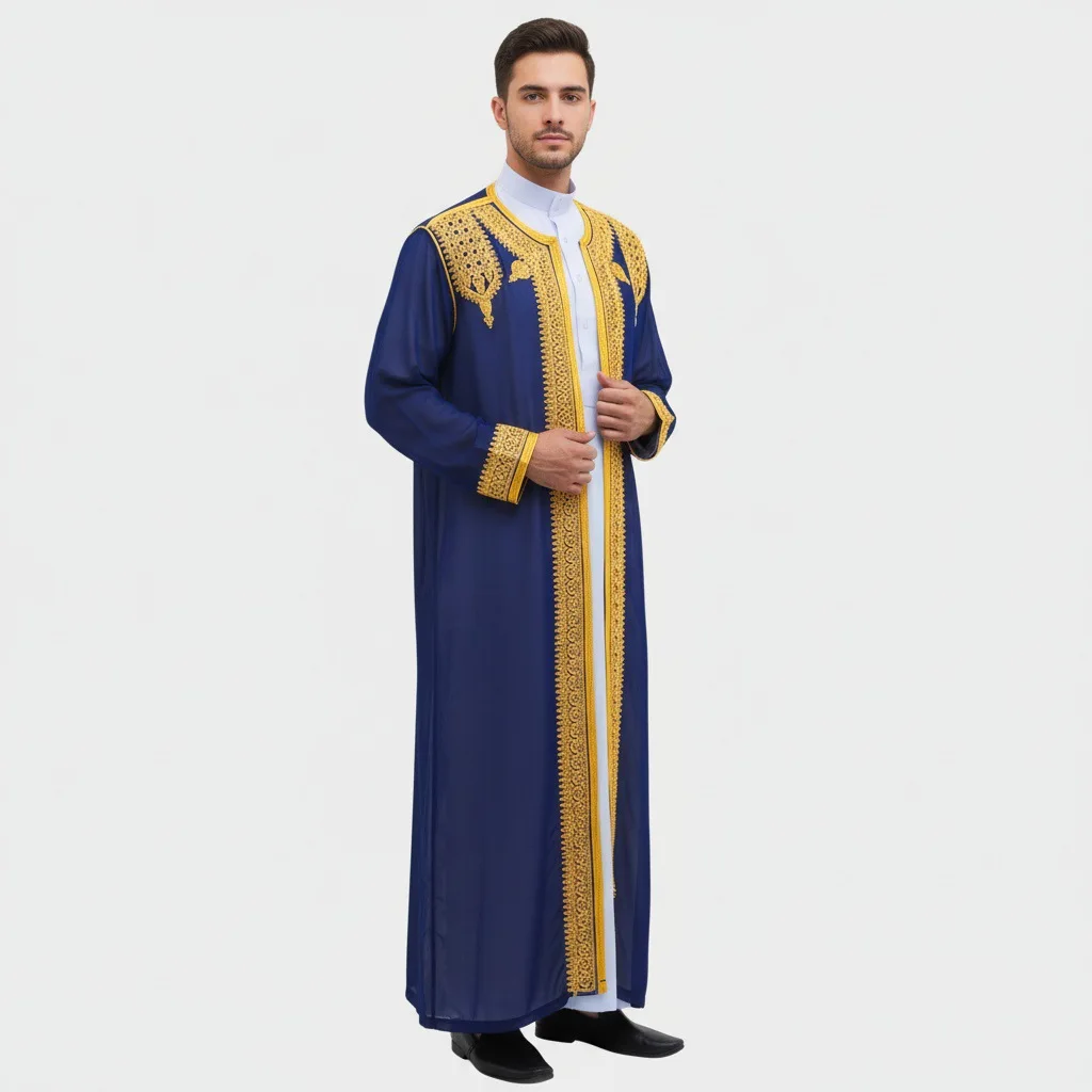 Robe masculino árabe tradicional thobe vestido bordado médio oriente étnico jubba thobes eid djellaba quimono abaya thoub dishesha