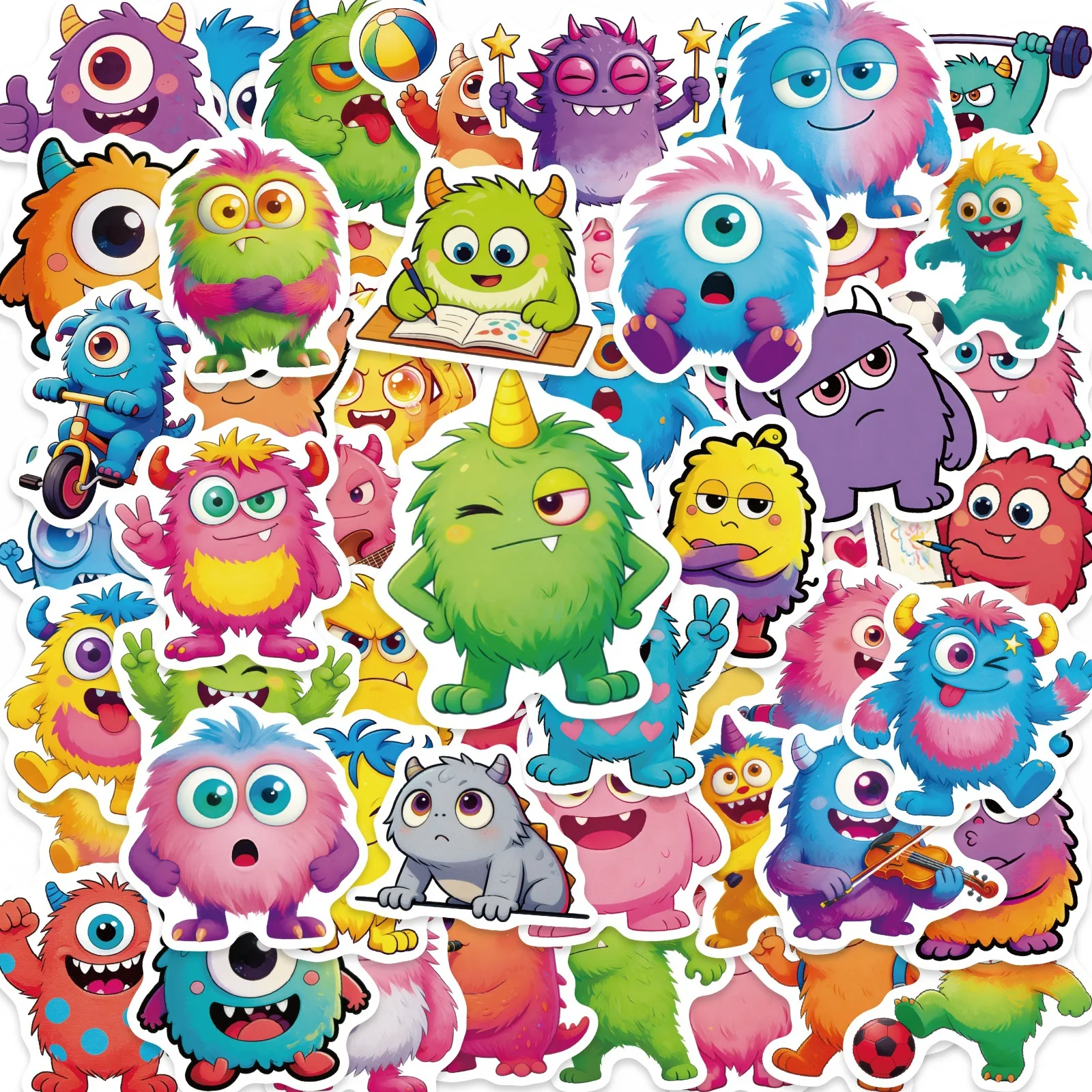 56 Pcs Cute Big‑Eyed Furry Monster Waterproof Stickers for Laptops, Tablets, Luggage, Water Bottles & Journals