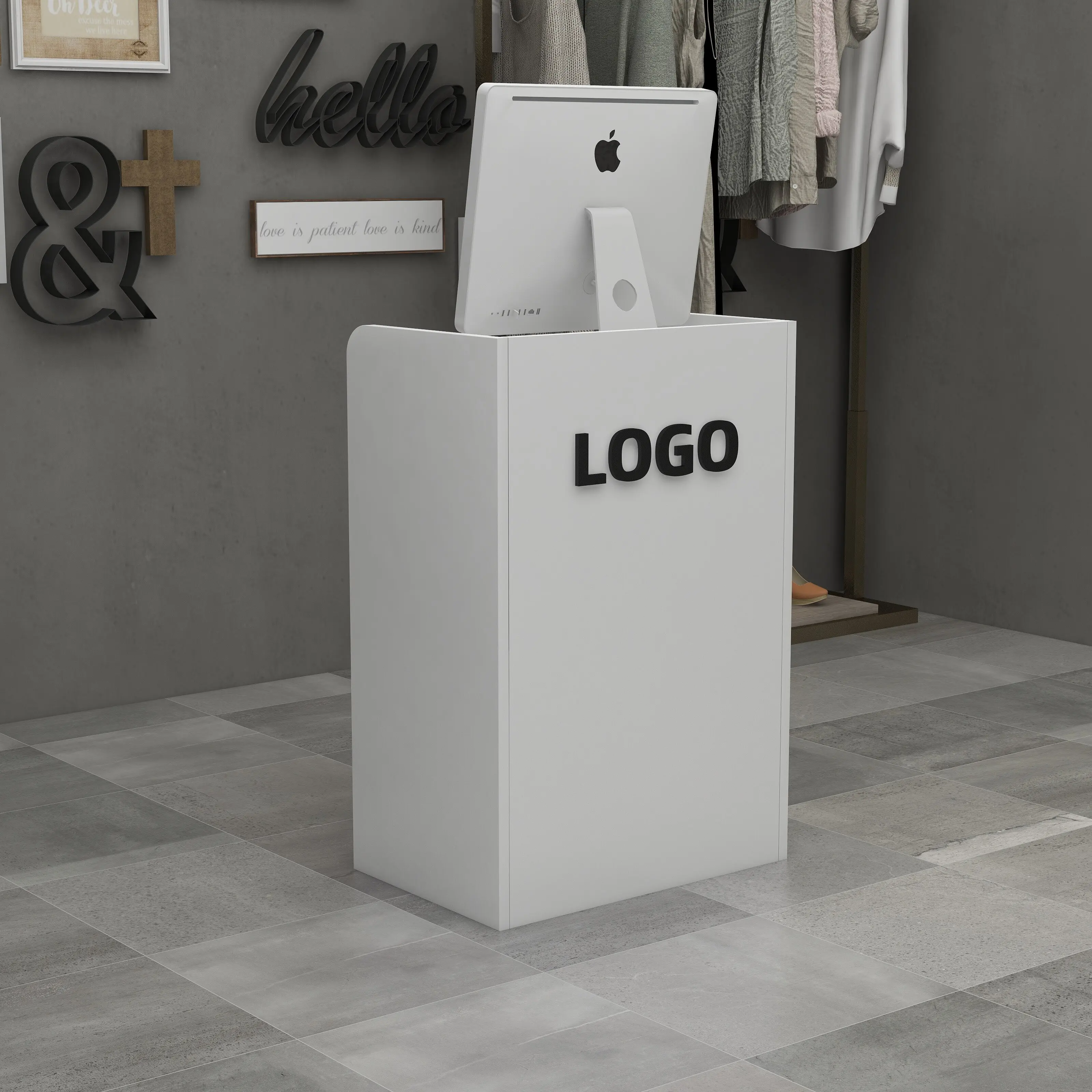 Small checkout page Clothing store Supermarket Hotel Front desk Computer bar