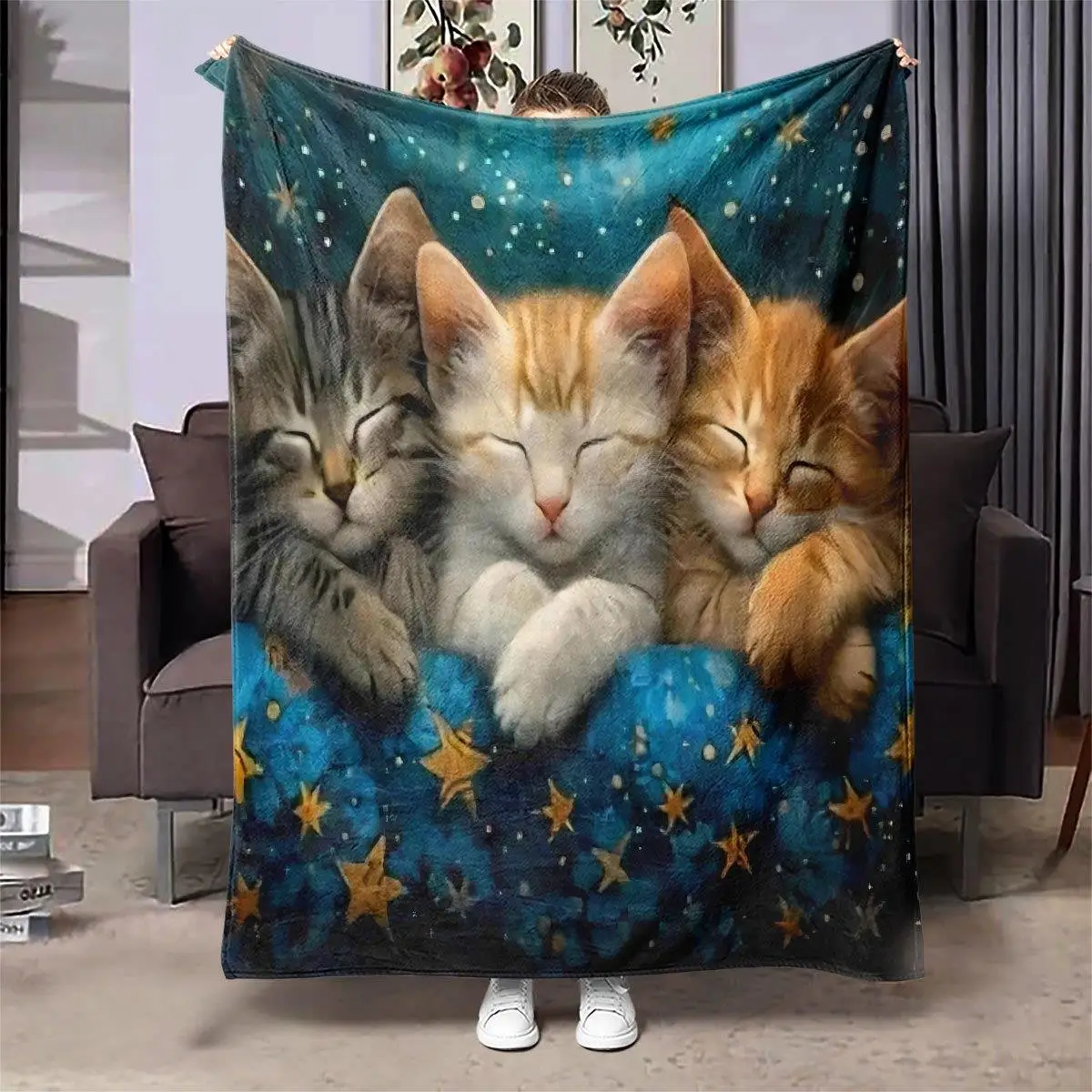 Ultra Soft Kitten Cat Throw Blanket Fleece Cozy Plush Decorative Sofa Cover Xmas Gift Pet Lover Warming Throws Decor