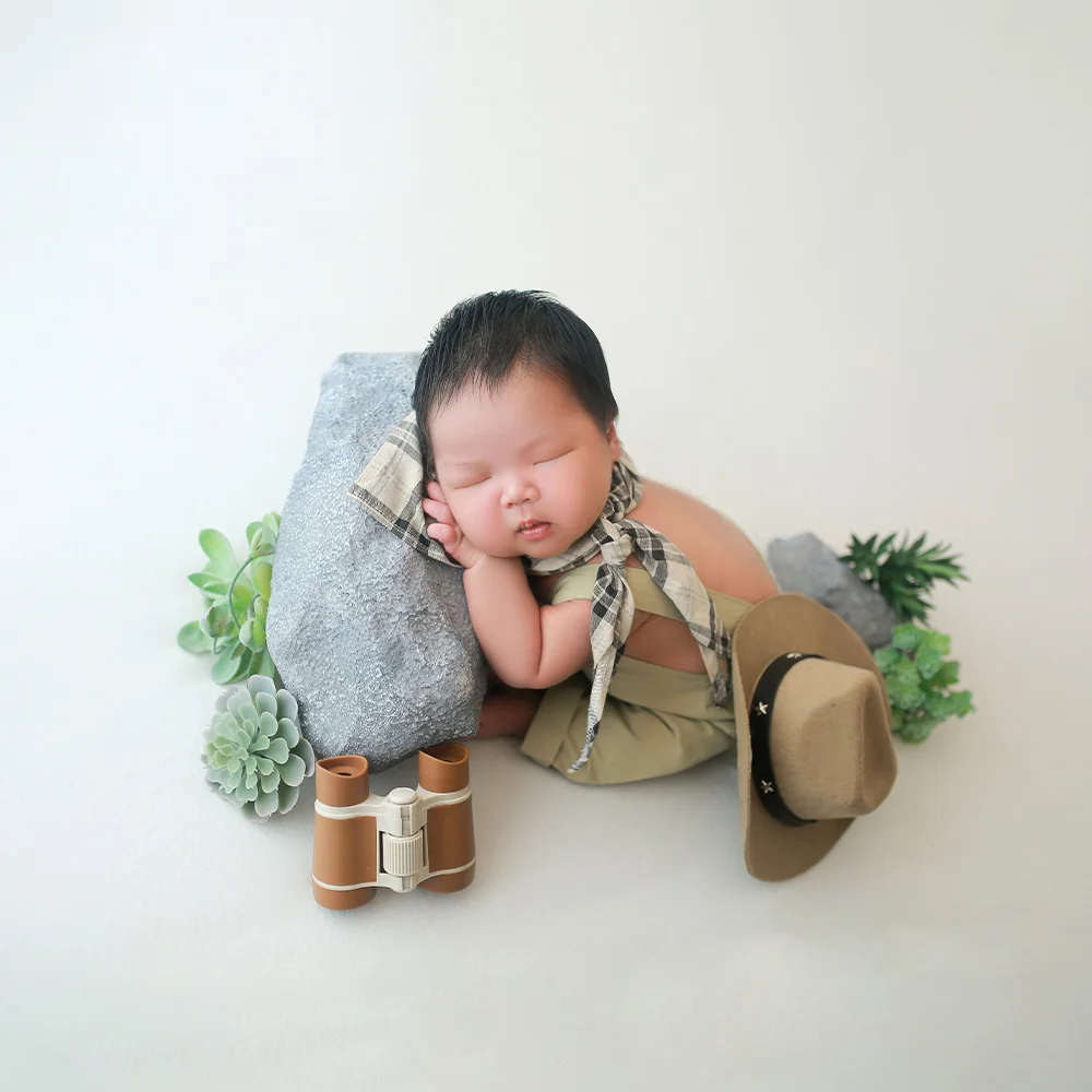 Newborn Photography Outfits Little Baby Explorer Costume Green Plants Photo Decorate Props Infant Camping Style Photoshoot Theme