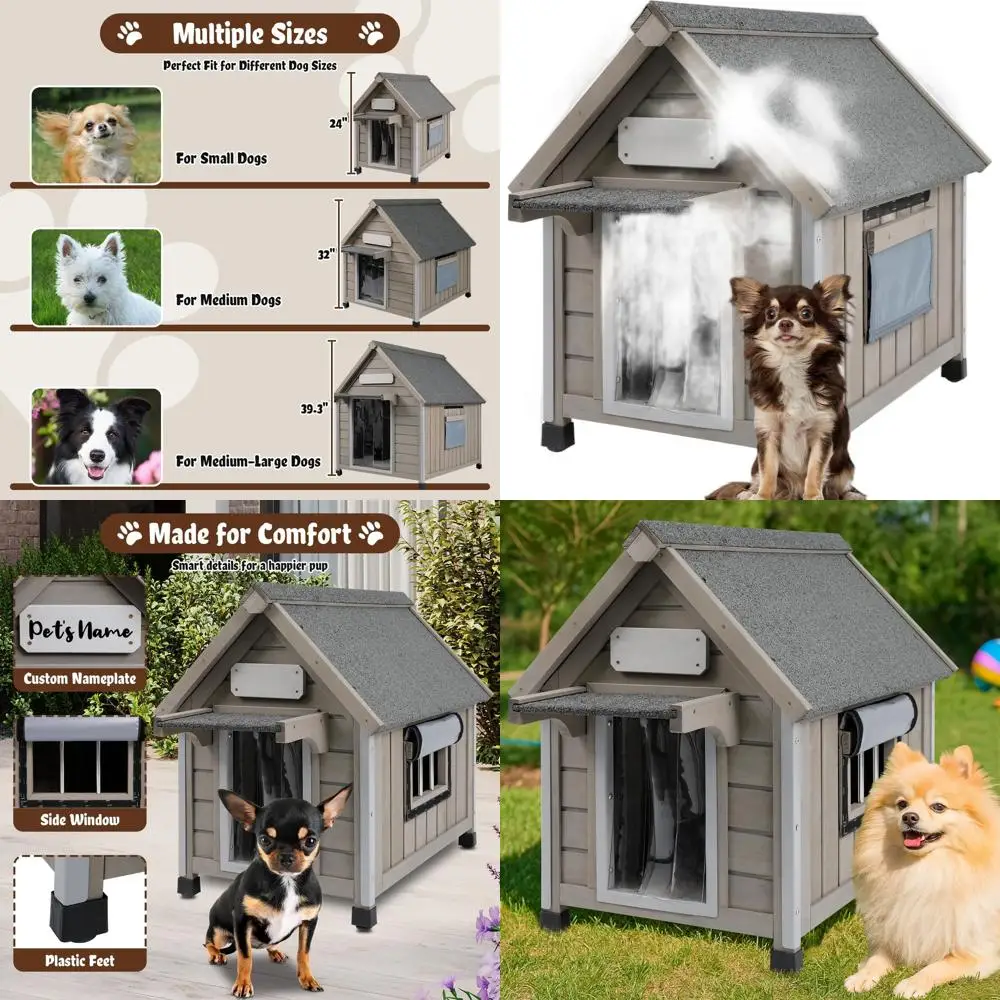 

Ventilated Outdoor Dog House for Small Breeds, 18 L x 25 W x 24 H, Reinforced and Weatherproof with PVC Door Flap and Nameplate