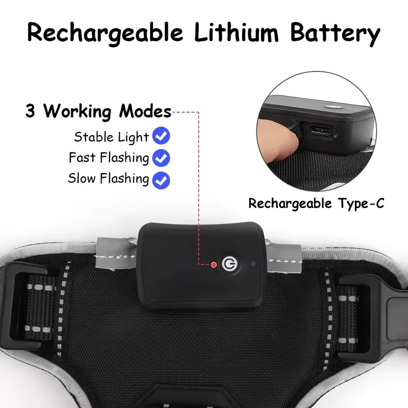 for TIZE Light LED Dog Harness No Pull Reflective Breathable Heavy Duty Large Training Tactical Service Custom Pet Dog - view 4