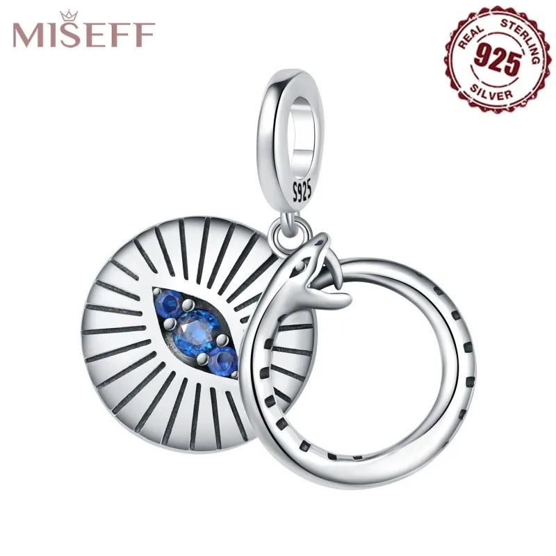 

MISEFF 2025 925 Sterling Silver Bracelet Rattlesnake Charms Beads Blue Eyes Pendant For DIY Women Party Jewelry Gift Making