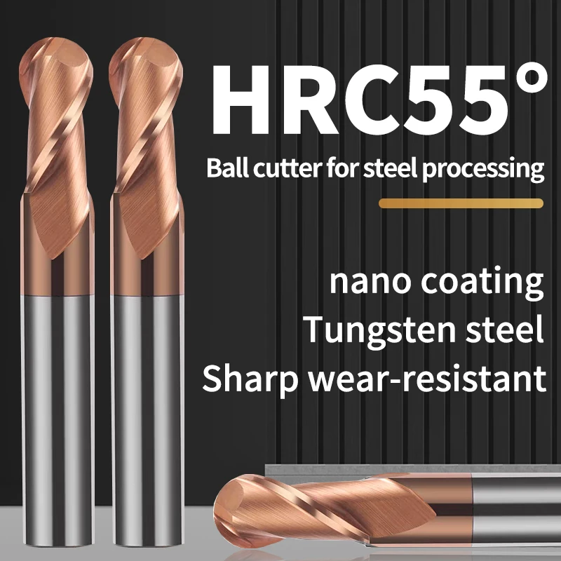 WALTETAP 2F Carbide Ball Nose End Mill Tungsten steel Cutter CNC Router Bit Milling Tool R0.5 R1 R2 R3 R4 R5 R6 Cutting tools