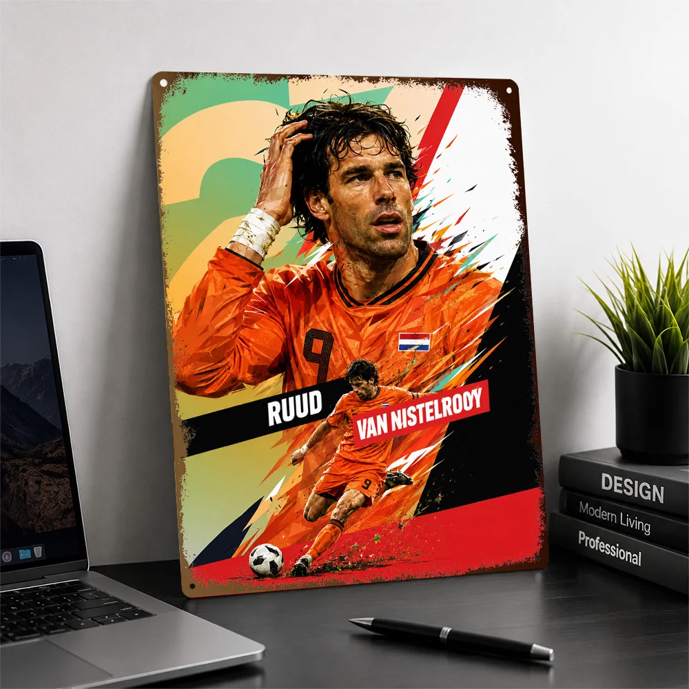 Ruud Van Nistelrooy Football Textured Poster Customized Metal Tin Sign Club Legacy Style Wall Art Made For Stadium Enthusiasts