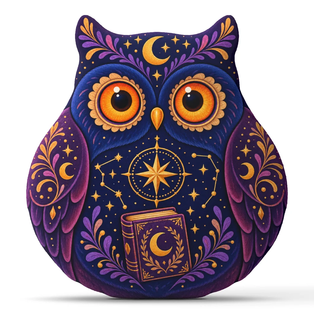 Witchy Purple Owl With Star Compass Spell Book Shaped Pillow Cushion Irregular Stuffed Throw Pillows Sofa Home Decoration Gift