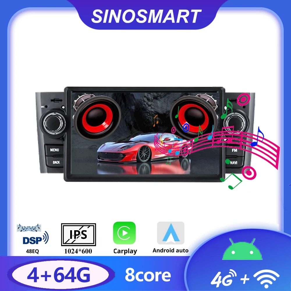 Sinosmart Car GPS Navigation Radio Multimedia Player 7 Inch Universal for Fiat Grande Punto Linea 2007-2012 8 Core,DSP