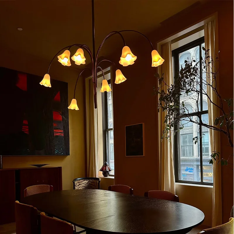 

American Luxury Murano Glass Flower Pendant Lamp Metal Brass Nickel Black Dimmable Ceilings Lustre Design