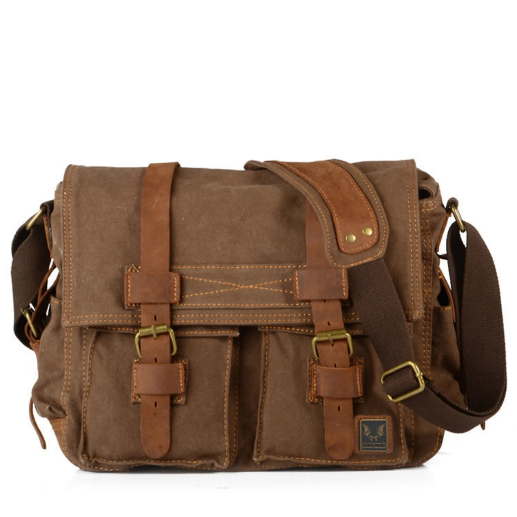 Vintage Military Leather Canvas Laptop Bag Messenger Bags Medium Mens Messenger Bag Waterproof Vintage Genuine