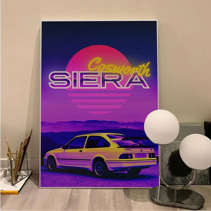 Tokyo Street Racing Synthwave Neon 80S Anime Posters Kraft Paper Prints and Posters Stickers Wall Painting