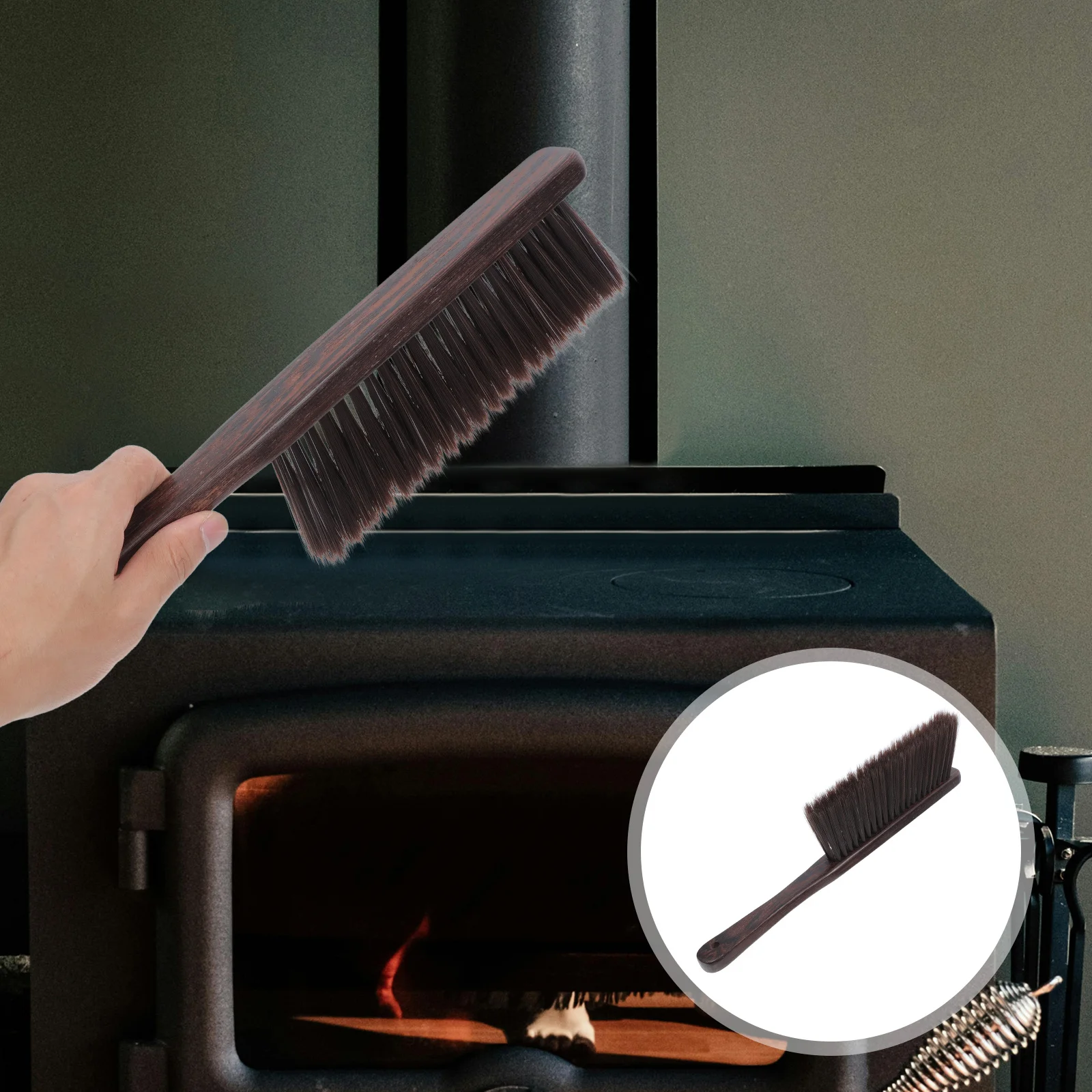فرشاة مدفأة بمقبض خشبي بشعيرات ناعمة، فرشاة تنظيف الغبار بمقبض طويل، فرشاة تنظيف الغبار لسرير الأريكة، مكنسة يدوية للسيارة #1