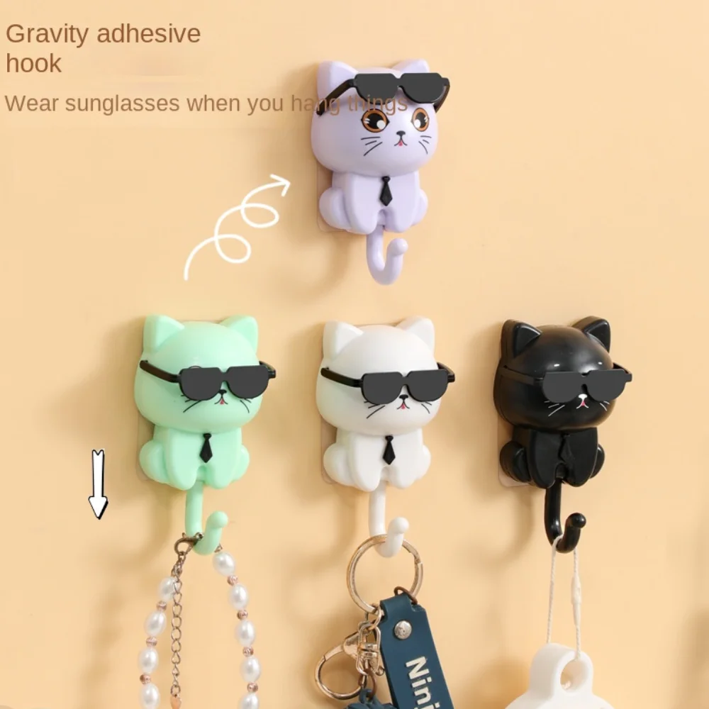 Cute Cartoon Cat Decorative Hooks Self-Adhesive Seamless Funny Heavy Duty Hook Clothes Hook Household