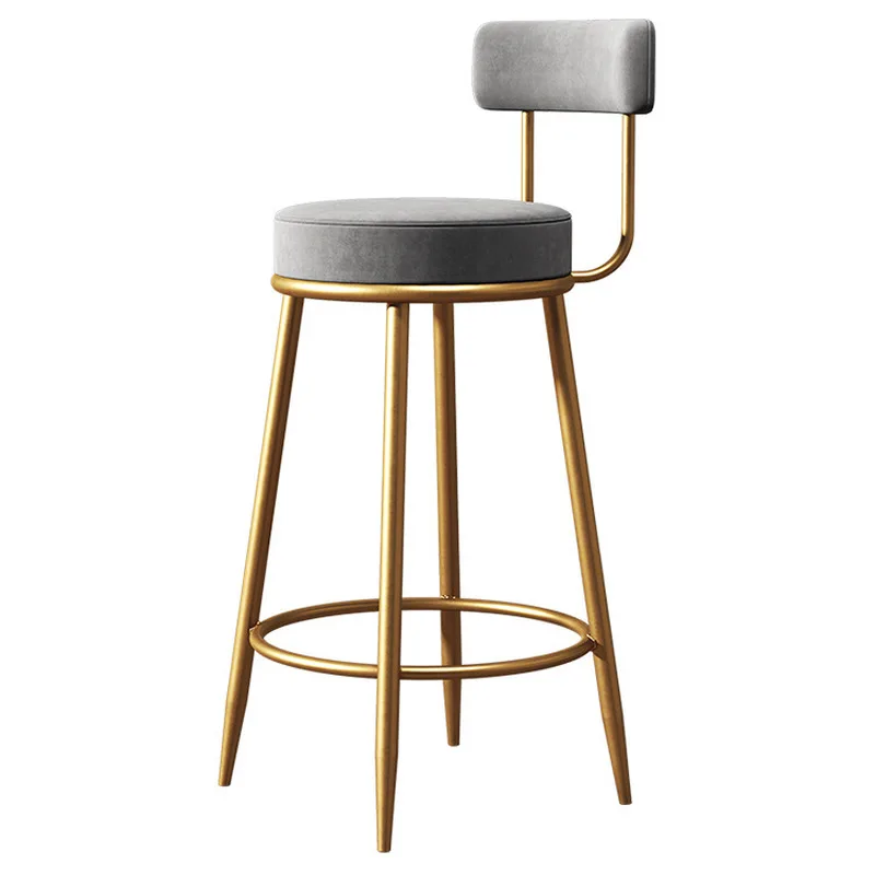 Silla de Bar nórdica ligera, Taburete Dorado de lujo para el hogar, respaldo alto minimalista moderno, WF1031