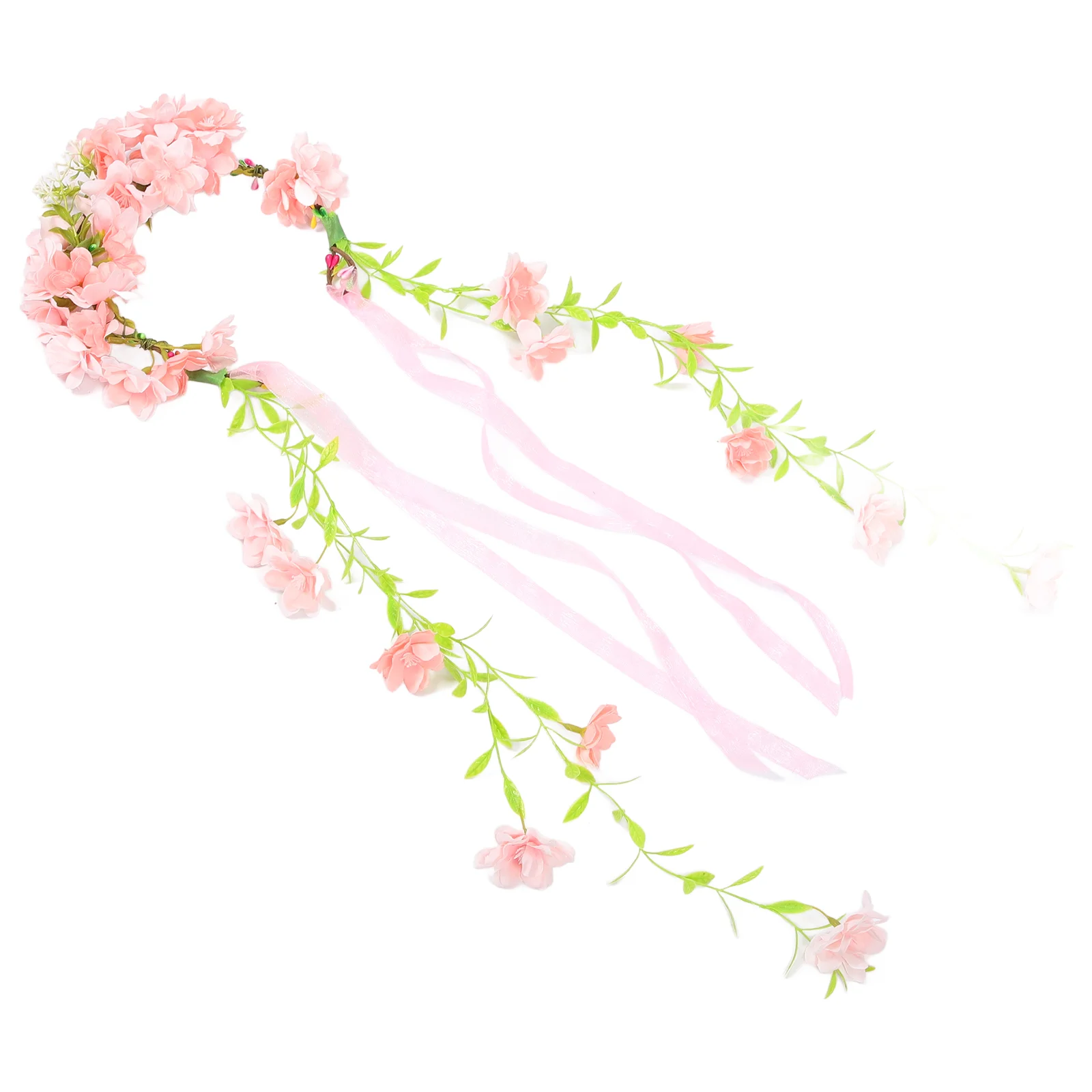 Fairy Wreath Tiara Floral Crown Headband Wedding Fabric Cherry Blossom Crowns for Women Flower Headbands