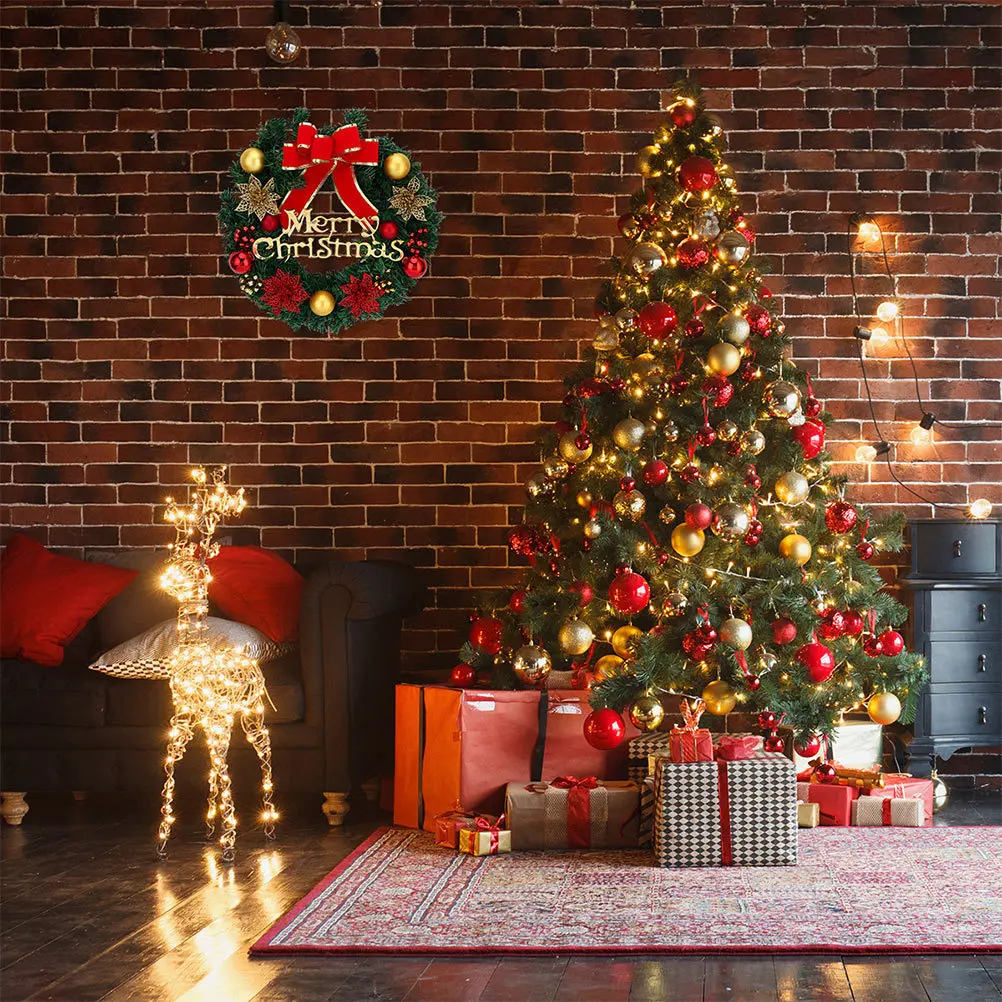 

1Set Christmas Wreath LED Garland Simulated Plant Bow Bell Design Decorative Hanging for Door Wall Festival Lighting Decoration