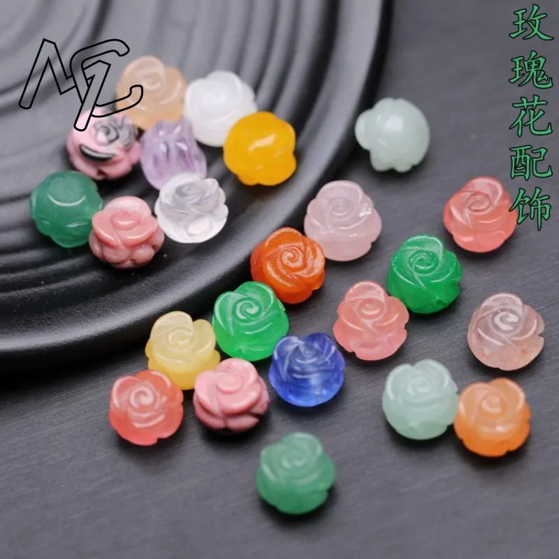 

5pc Natural Dongling Jade Colored Rose Flower Beads DIY Earring Bracelet Jadeite Emerald Necklace Jewelry Fashion Accessories