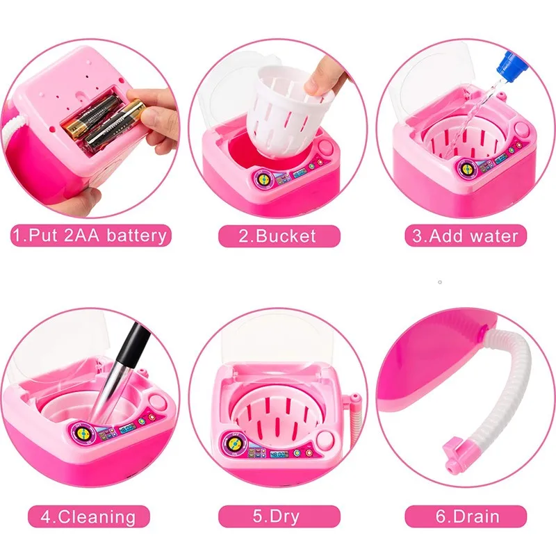 Mini Electric Washing Machine for Makeup Brush Clean and Dehydration Washer Powder Puff Beauty Egg Makeup Brush Cleaner Play Toy