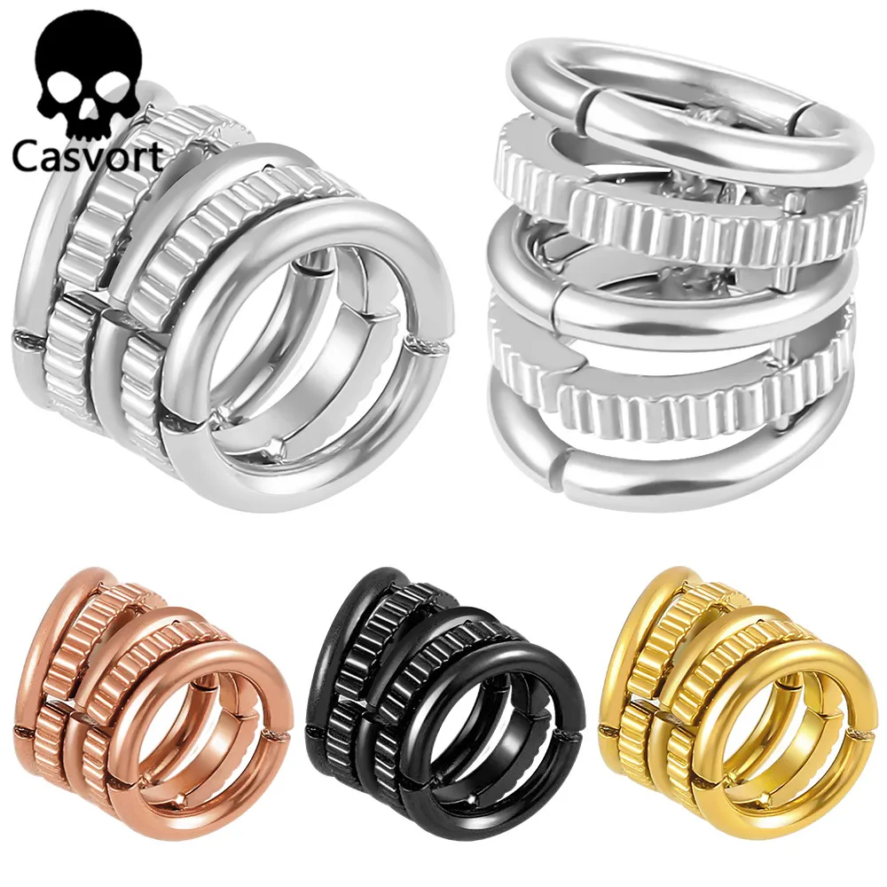 Casvort  10 PCS Wholesale 00g Stacker Rings Lobe Cuff Ear Gauges Plugs Tunnels Stretcher Clip on Cartilage Wedding Body Jewelry