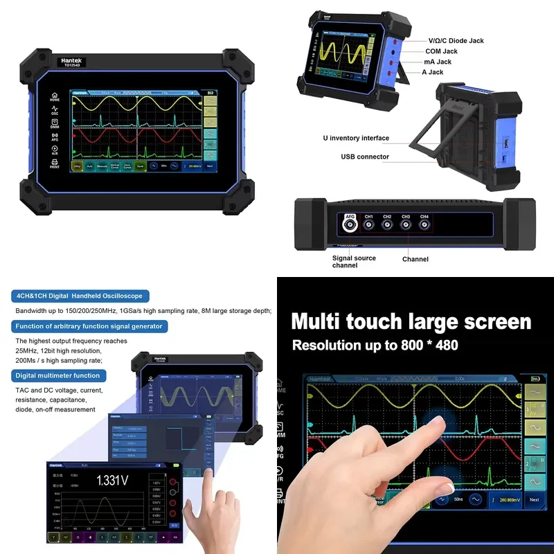 Hantek Multi-function Full Touch Screen 250MHz Bandwidth 1G Sa/s Sampling Rate 8M Storage Depth 4-Channel 8-Bit Oscilloscope