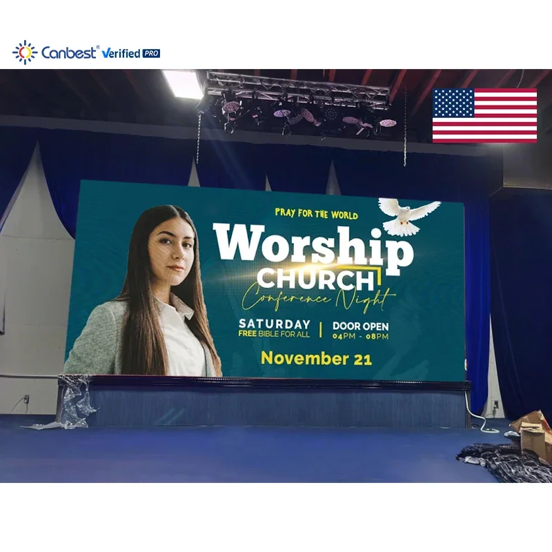 P2.5 5120X2400mm 16.8X7.9ft Wall Mounted Indoor LED Video Wall Display Screen for USA Local Church Interior Decoration