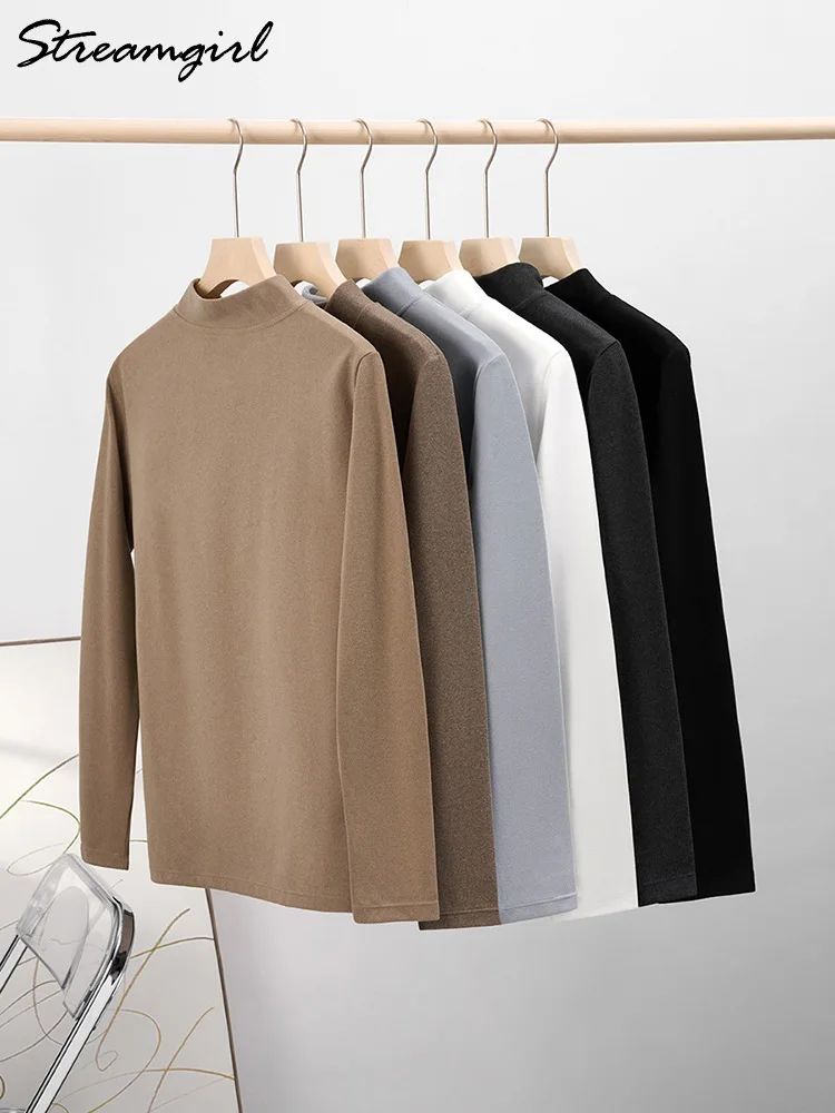 Basic T Shirt Women Winter Long sleeve Half High Collar T-shirts High Strecth Warm Inner Wear T Shirts For Winter Women Korean