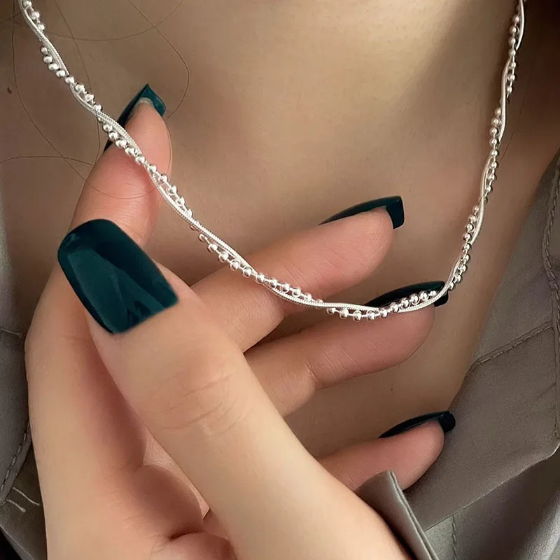 Women's 925 Sterling Silver Double Layer Snake Bone Chain Necklace