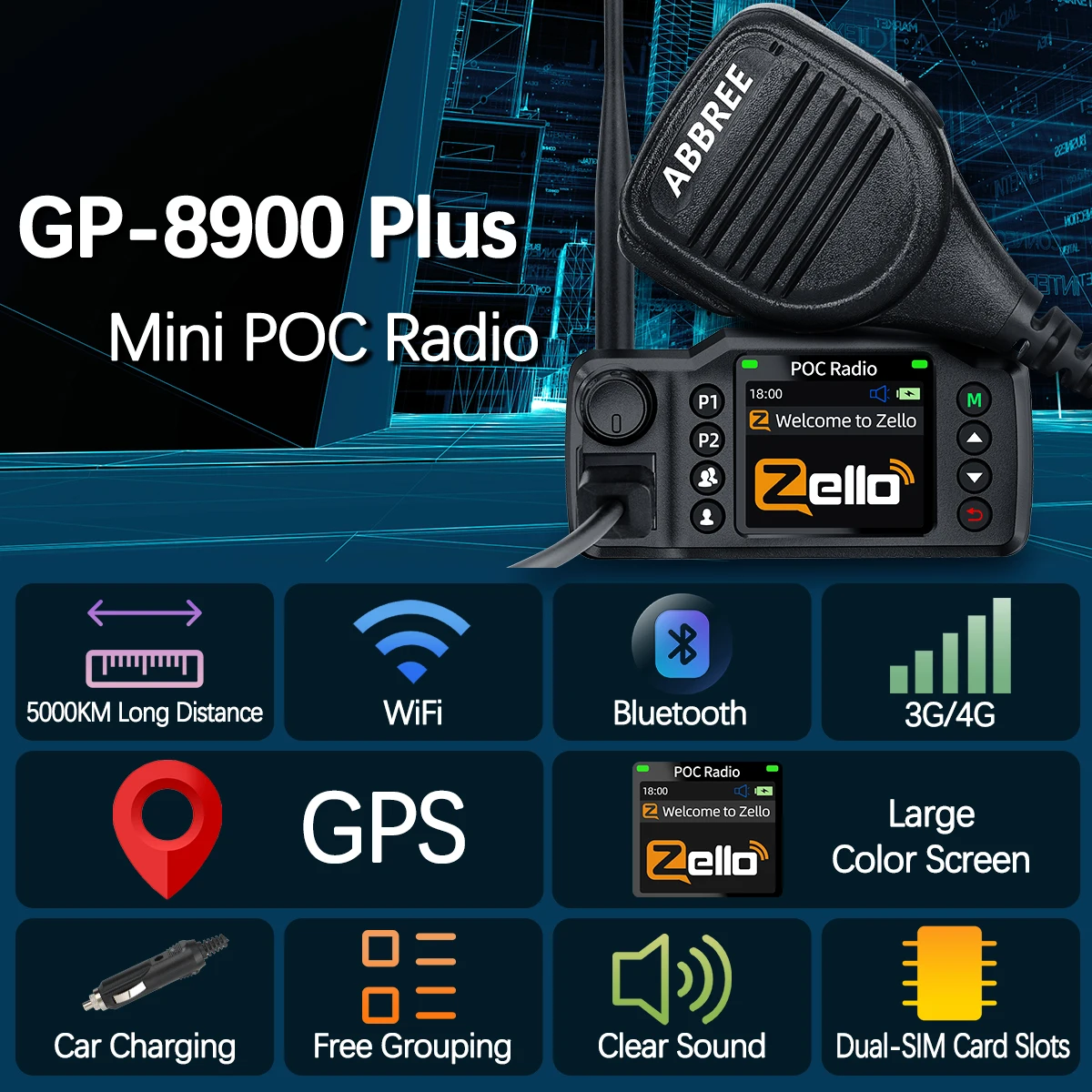 ABBREE GP-8900 Plus Mini POC Network Car Radio Zello GPS Unlimited Distance Dual SIM Fleeting Off-road Exploration Vehicle Team