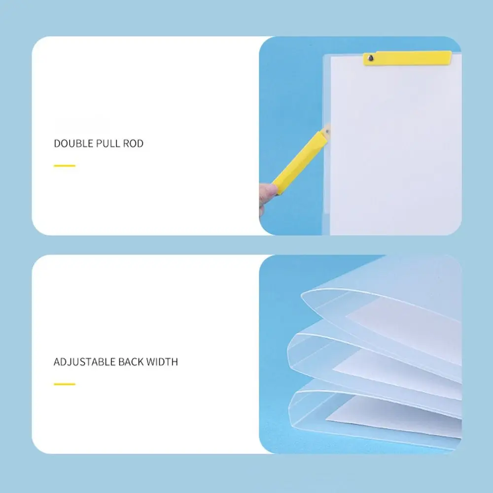 5Pcs Side Opening Buckle A4 File Folder Double Tie Rod Transparent Test Paper Storage Clip Dustproof Large Capacity