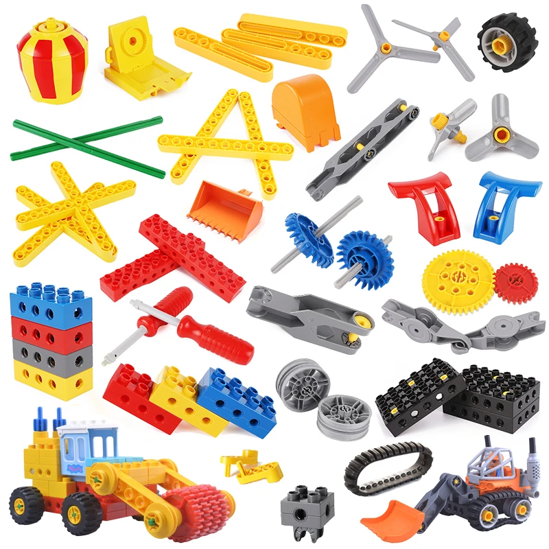 Mechanical Big Building Blocks Assemble Multifunction Spin Accessories Compatible Duplon DIY Technology Bricks Toys For Children