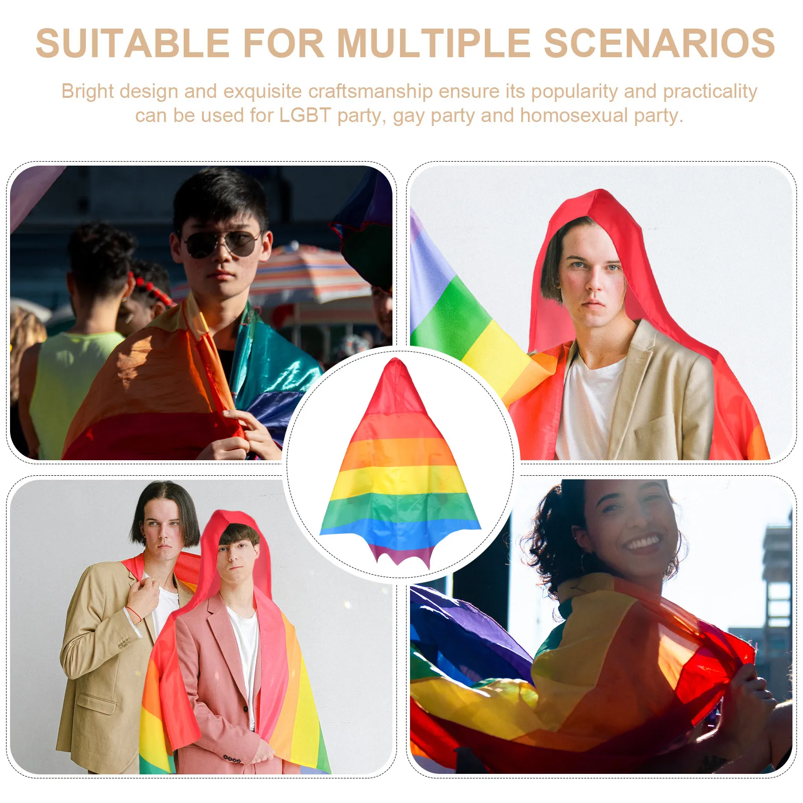 Bright Rainbow Cape Lightweight Polyester Flag Cloak Party Functional Decorative Cape Cloak Scarf