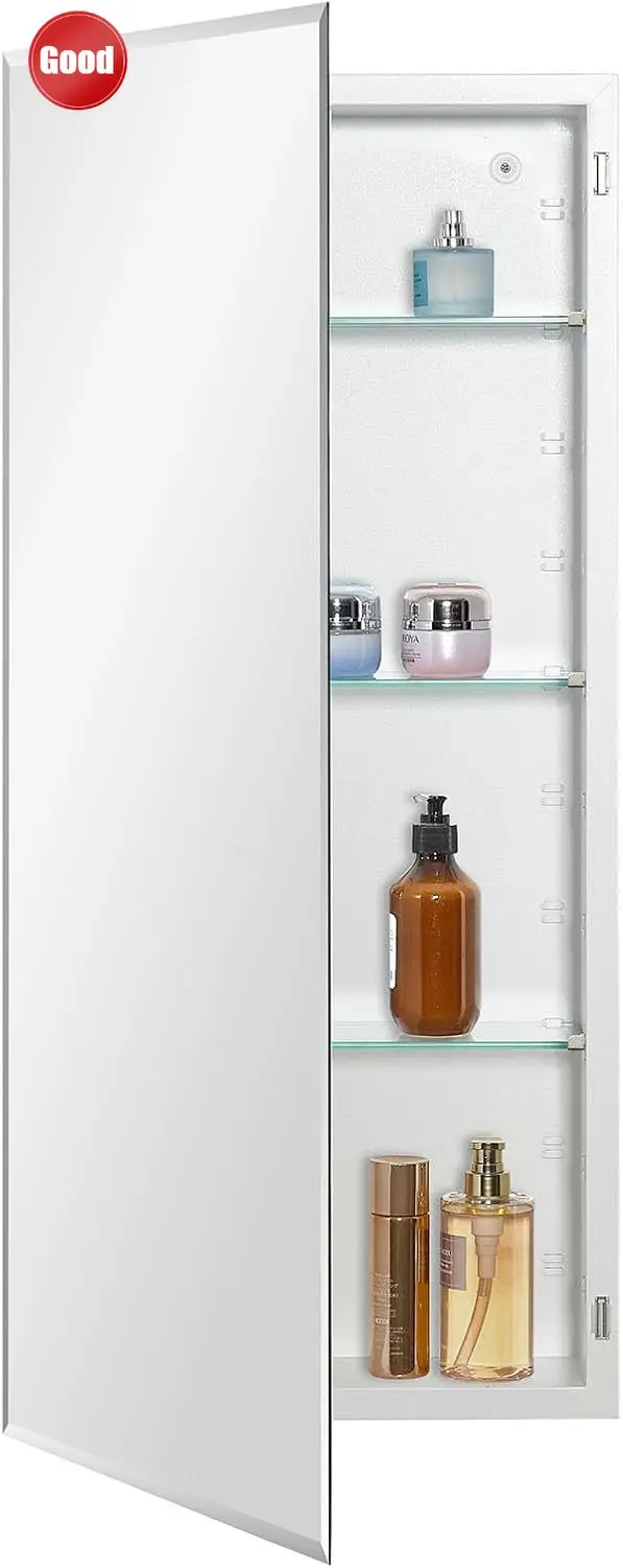 Cost-effective Bathroom Medicine Cabinet with Beveled Edge Mirrored Door 16 x 36 inch, Recessed or Surface Mount, with Adjustabl