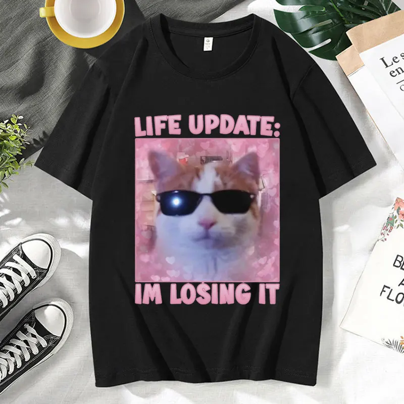 

Life Update Lm Losing Lt Funny Cat Meme Graphic T Shirts Men's Women's Cute Cats Goofy Ahh T-shirt Casual O-Neck Cotton Tees Man