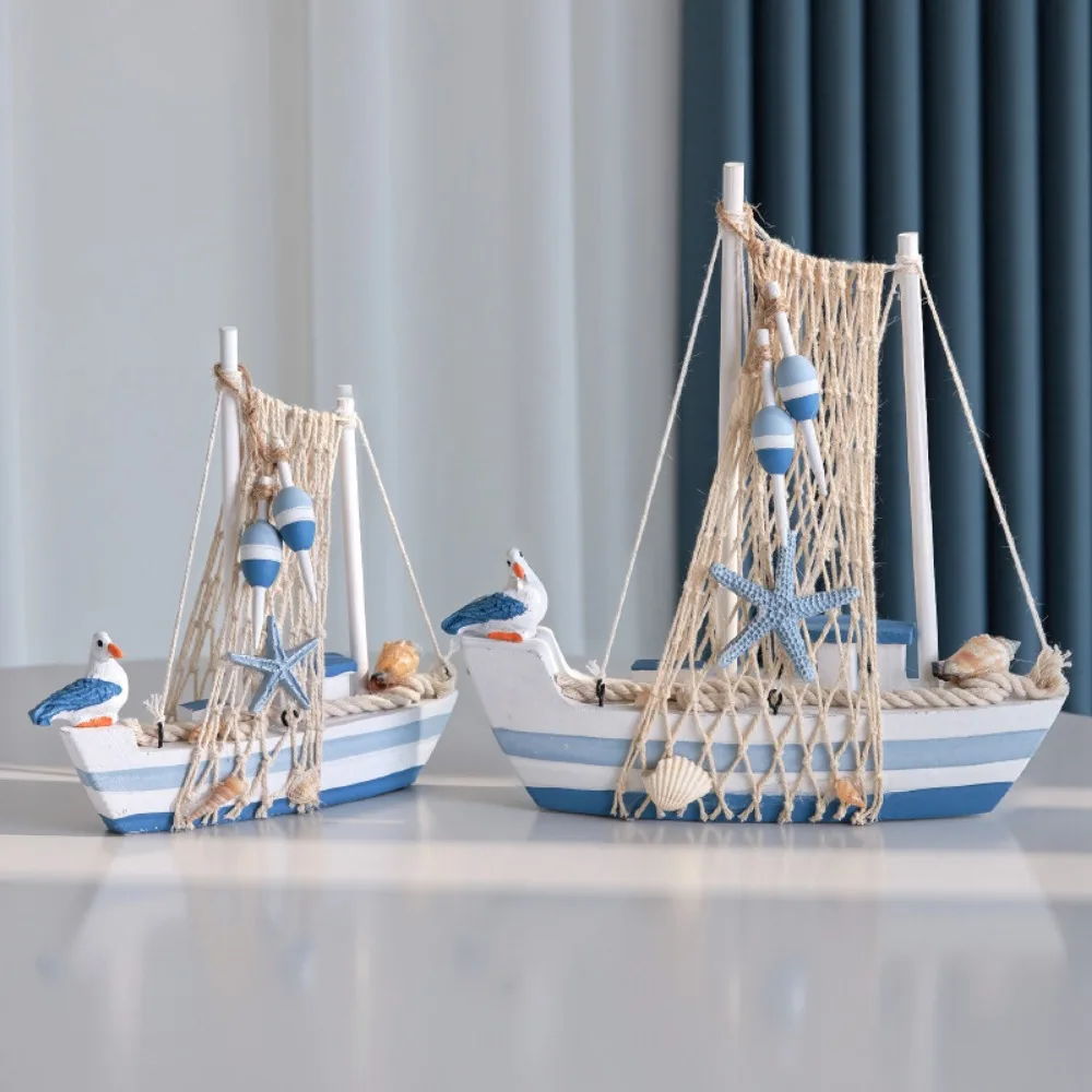 3 أحجام بحري موضوع الخشب نموذج باخرة البحر الأبيض المتوسط نمط طيور البحر قارب التماثيل البحرية الخشب الحرف الهدايا مكتب منزلي الديكور #2