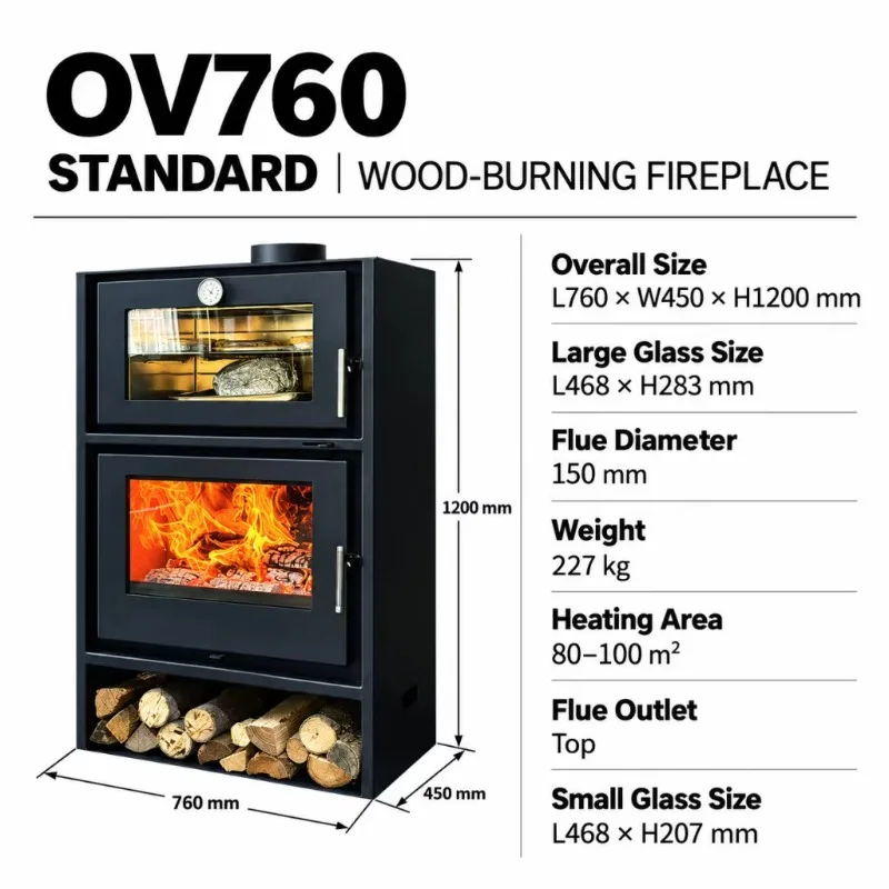 Wood Burning Fireplace Stove Steel Plate Freestanding Heating Unit with Oven Black for Hotel Apartment xyl