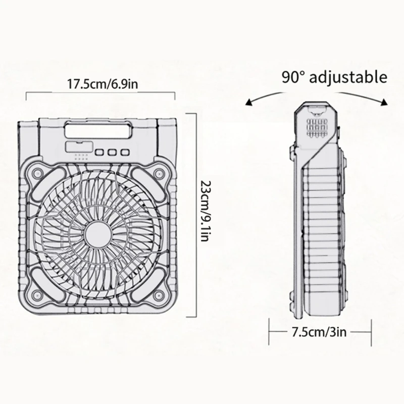 مروحة التخييم الخارجية M2EE تعمل بالبطارية بقدرة 5200 مللي أمبير في الساعة ومروحة صيد مع ضوء LED